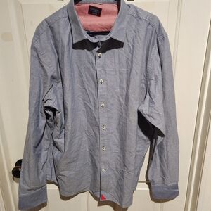 Untuckit Mens Long Sleeve Button Blue Shirt XXL Shelton Office Preppy Casual